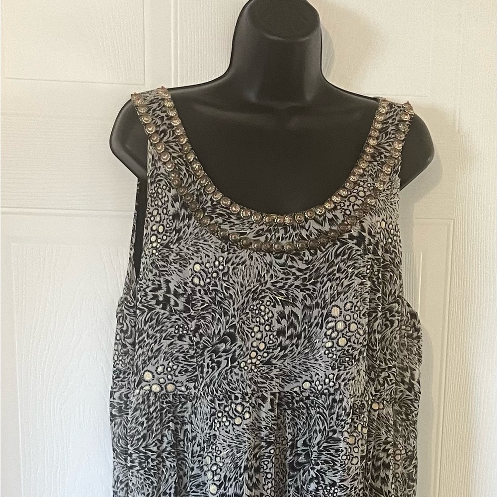 Soft Surroundings Womens Maxi Dress Animal Print Black Lined Tiered Size Large
